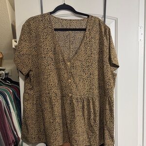 SHEIN Tan and Black Spotted Blouse
